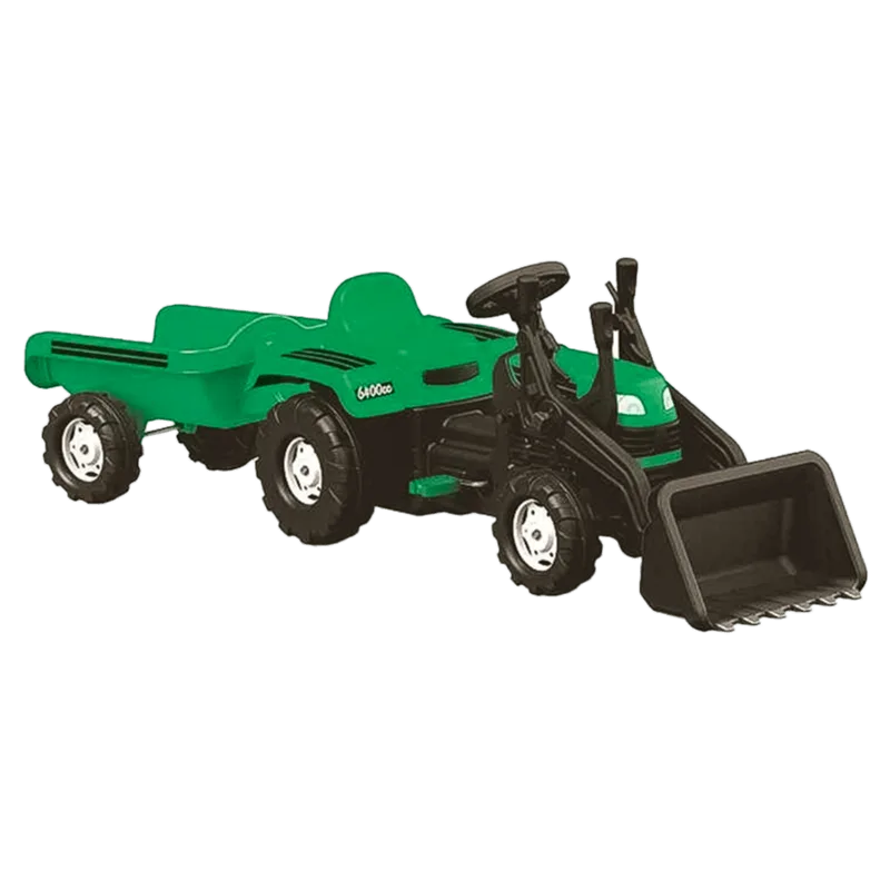 Tractor de Pedales Excavadora con Remolque|Verde