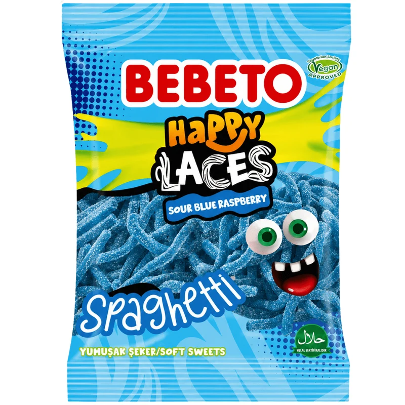 Bebeto Spaghetti Happy Laces Sour Blue Raspberry