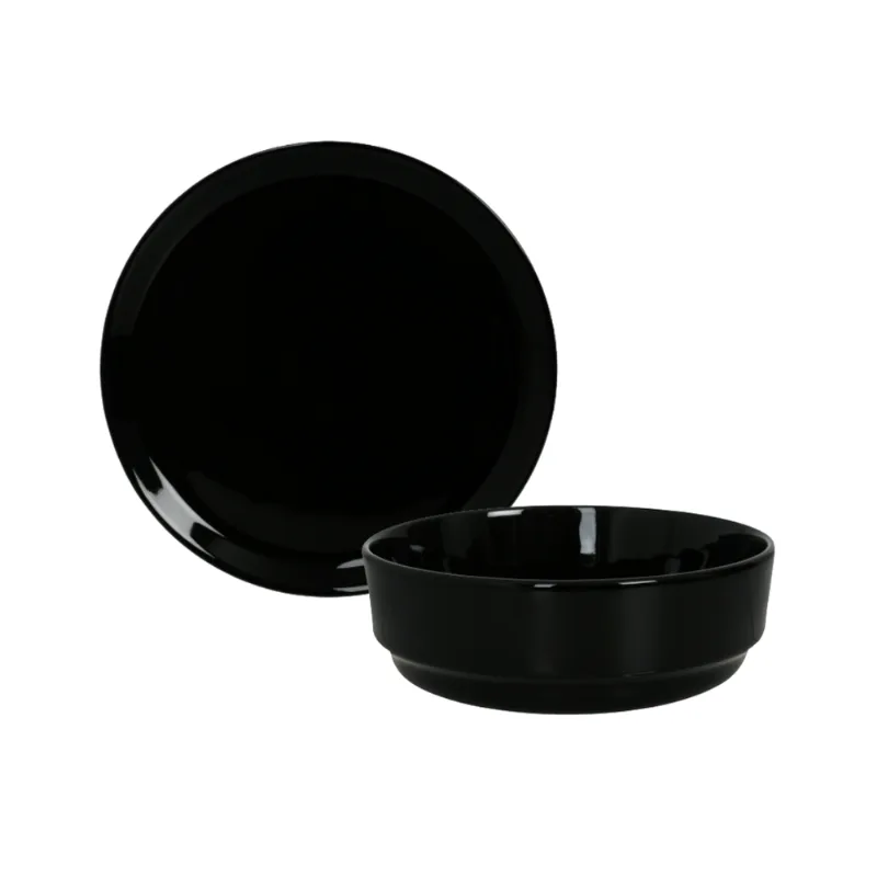 Set X 4 Plato Playo Bowl Ensaladera Compotera Ceramica Negra