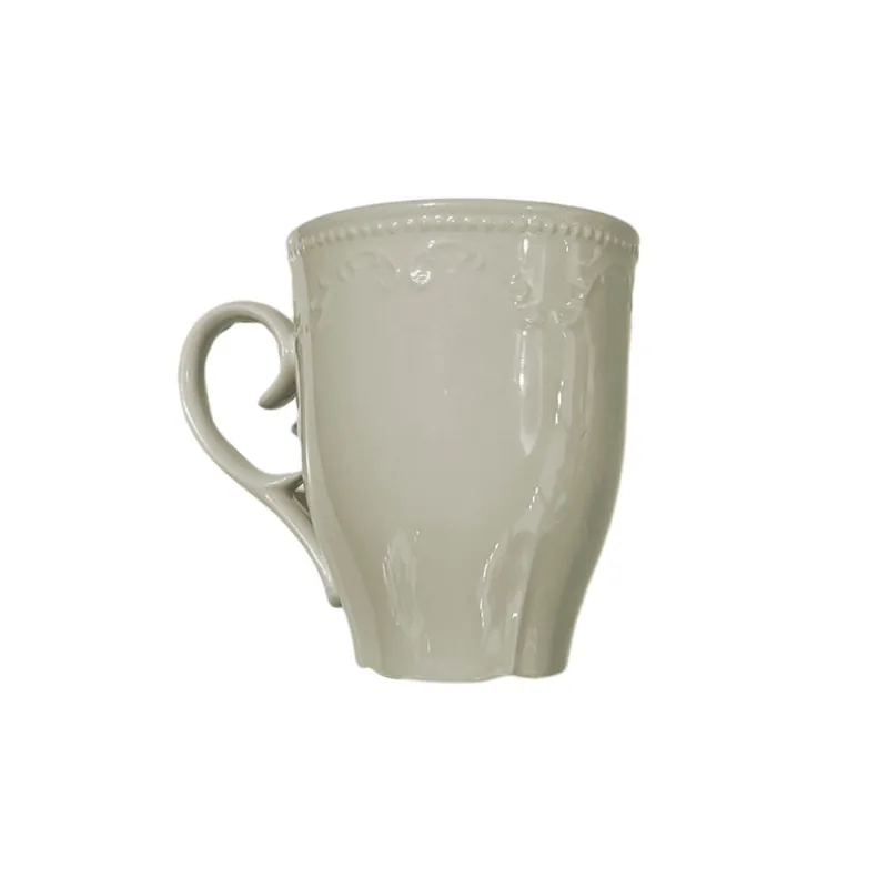 Jarro Mug Porcelana Bca C/relieve 340cc