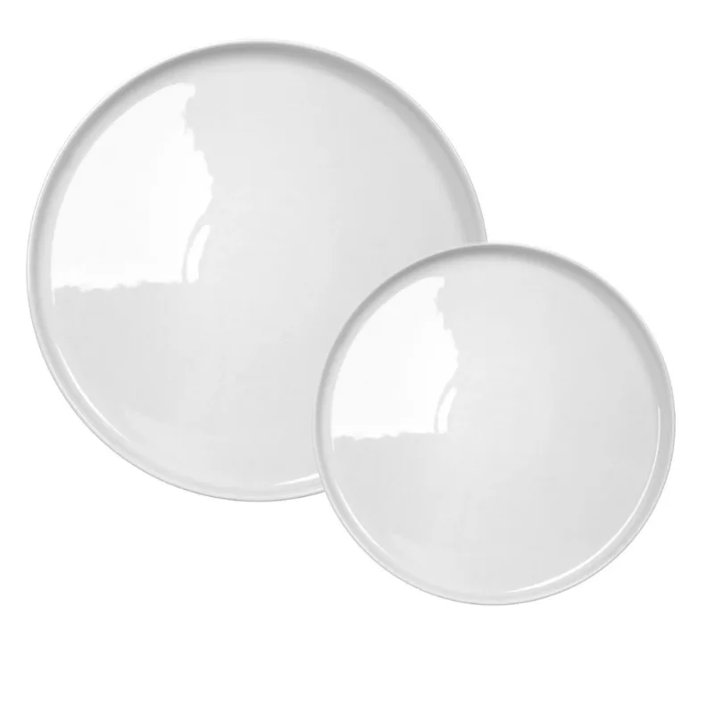 Set 12 Piezas Plato Playo Postre Porcelana Blanca Moderna