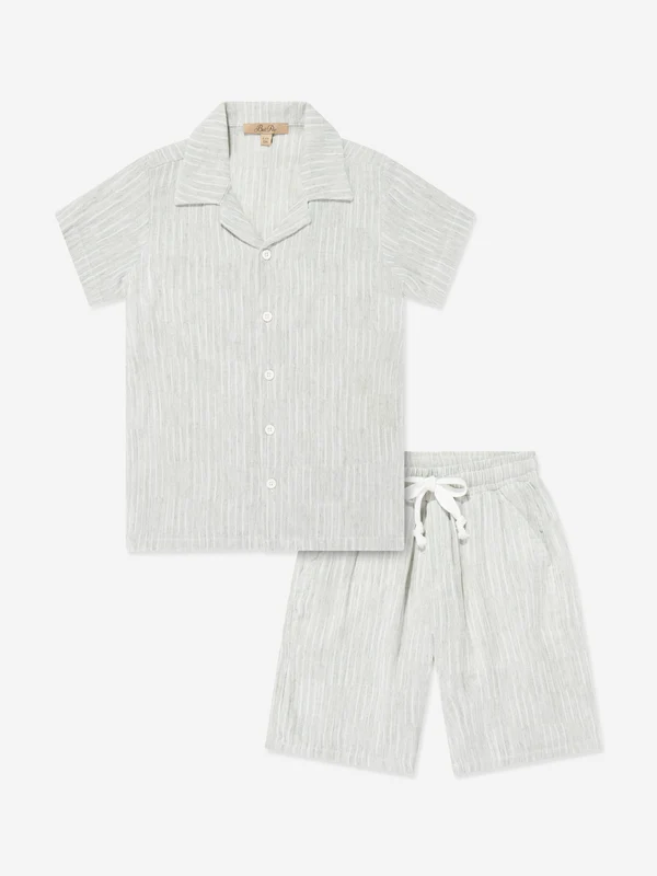 Bel-Air Boys Striped Shirt and Shorts Set in Green Green / 4 - 5 Yrs
