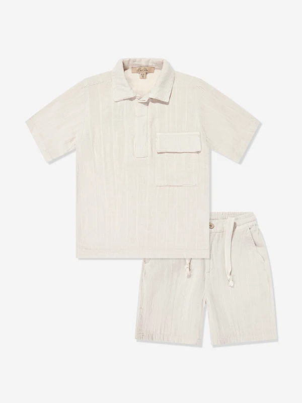 Bel-Air Boys Cotton Short Set in Beige Beige / 8 - 9 Yrs