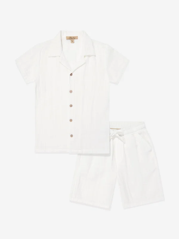 Bel-Air Boys Cotton Shirt and Shorts Set in Ivory Ivory / 9 - 10 Yrs