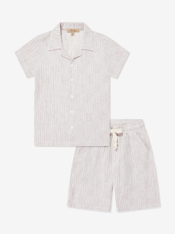 Bel-Air Boys Striped Shirt and Shorts Set in Beige Beige / 8 - 9 Yrs