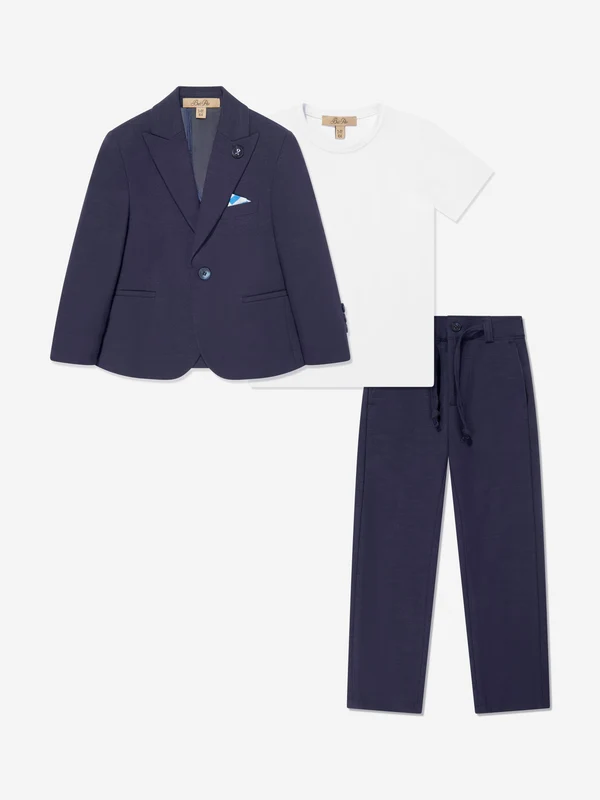 Bel-Air Boys Cotton Suit Set in Navy Navy / 12 - 13 Yrs