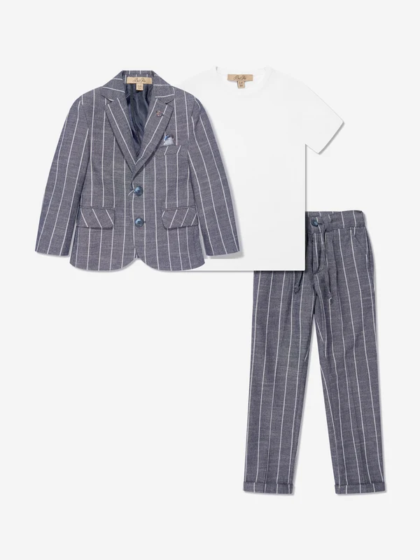 Bel-Air Boys Striped Suit Set in Blue Blue / 13 - 14 Yrs