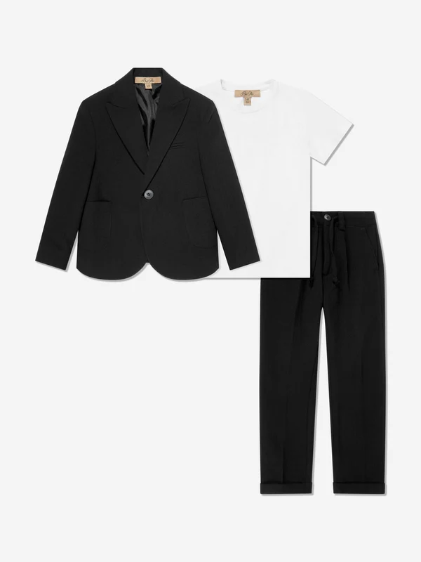 Bel-Air Boys Cotton Suit Set in Black Black / 8 - 9 Yrs