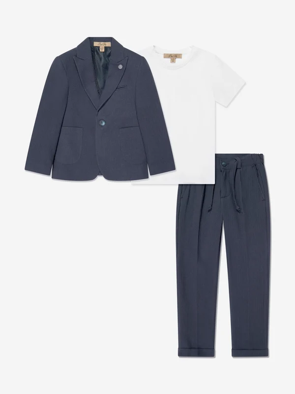Bel-Air Boys Cotton Suit Set in Navy Navy / 12 - 13 Yrs
