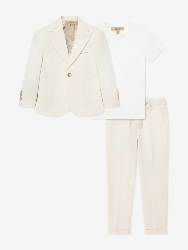 Bel-Air Boys Cotton Suit Set in Beige Beige / 2 - 3 Yrs