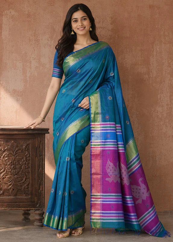 Multicolor kalakshetra Silk Saree With Blouse Piece One Size