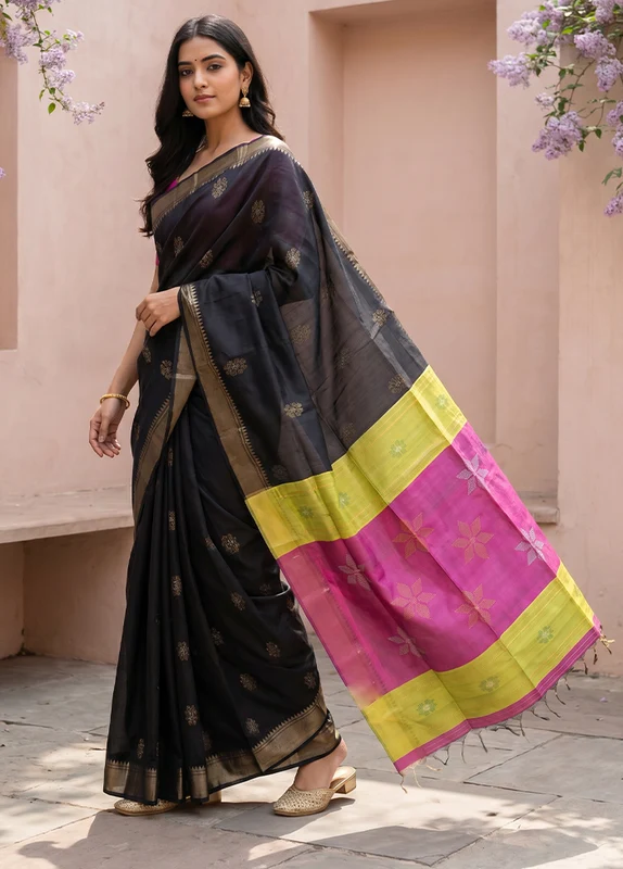 Multicolor Kalakethra Saree With Blouse Piece One Size