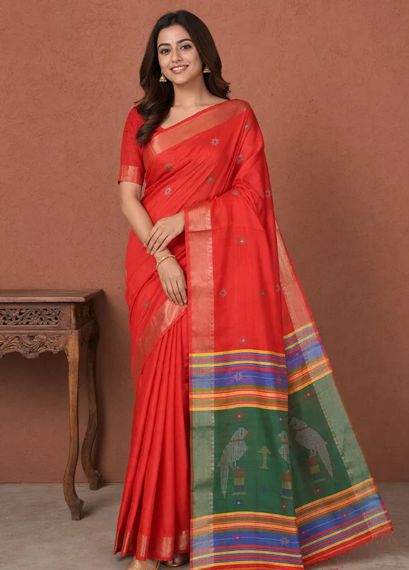 Multicolor kalakshetra Silk Saree With Blouse Piece One Size