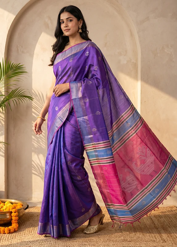 Multicolor Kalakethra Saree With Blouse Piece One Size