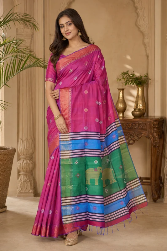 Multicolor kalakshetra Silk Saree With Blouse Piece One Size