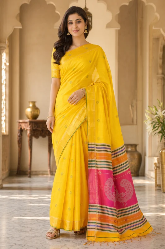 Multicolor kalakshetra Silk Saree With Blouse Piece One Size