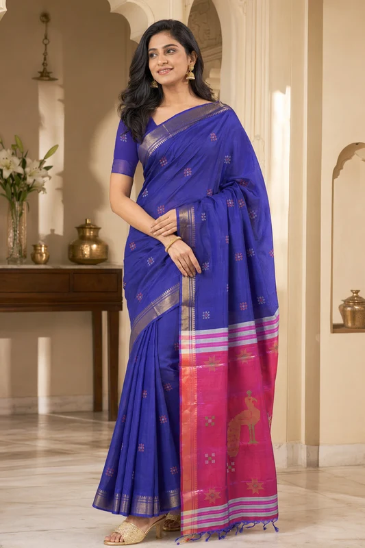 Multicolor kalakshetra Silk Saree With Blouse Piece One Size