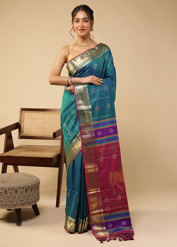 Green Kalakethra Silk Saree With Blouse Piece One Size
