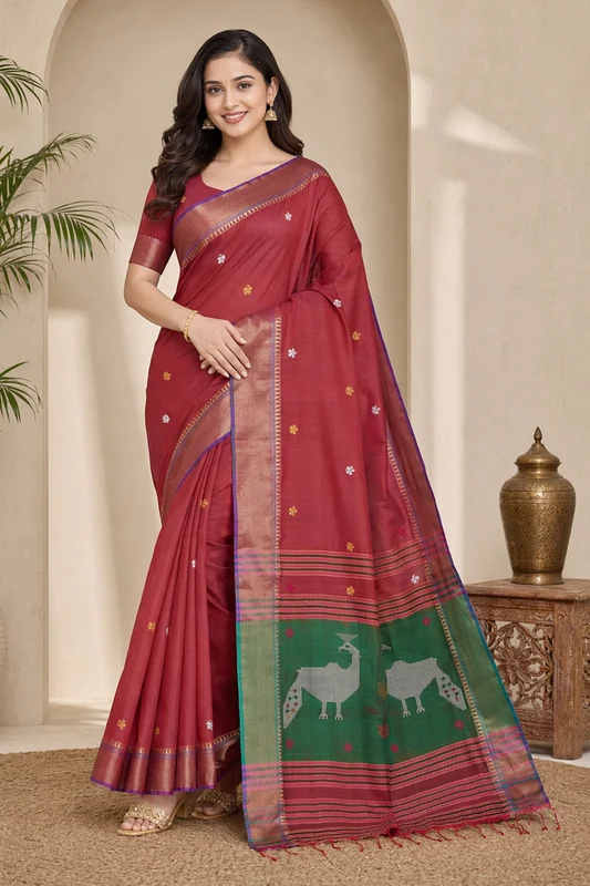 Multicolor kalakshetra Silk Saree With Blouse Piece One Size