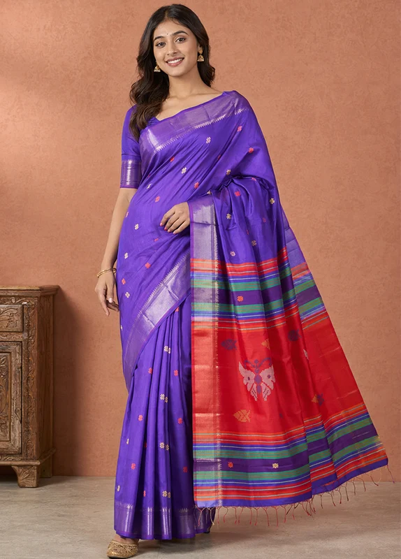 Multicolor kalakshetra Silk Saree With Blouse Piece One Size