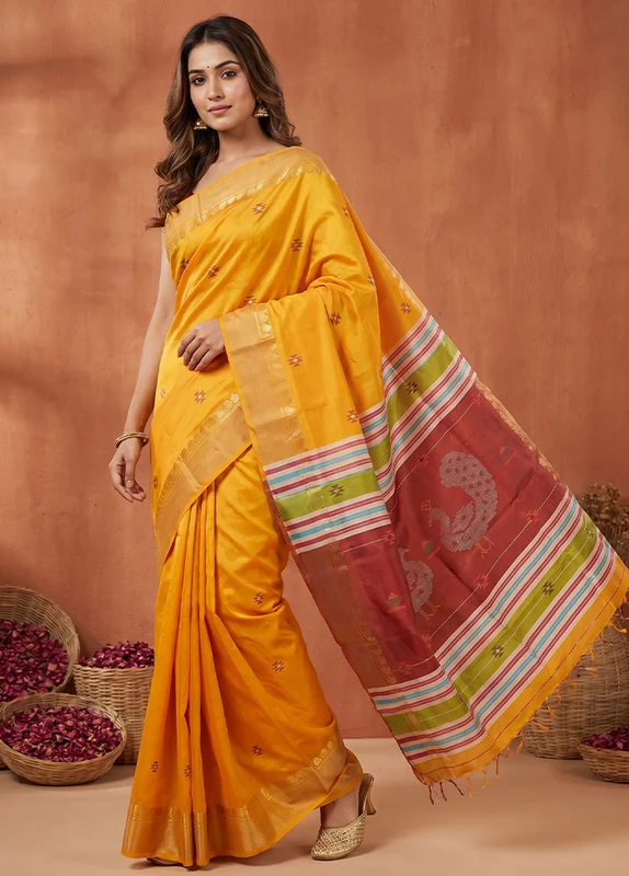Multicolor kalakshetra Pure Silk Saree With Blouse Piece One Size