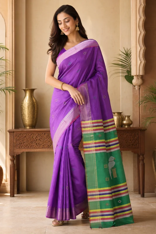 Multicolor kalakshetra Silk Saree With Blouse Piece One Size
