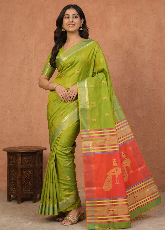 Multicolor kalakshetra Silk Saree With Blouse Piece One Size