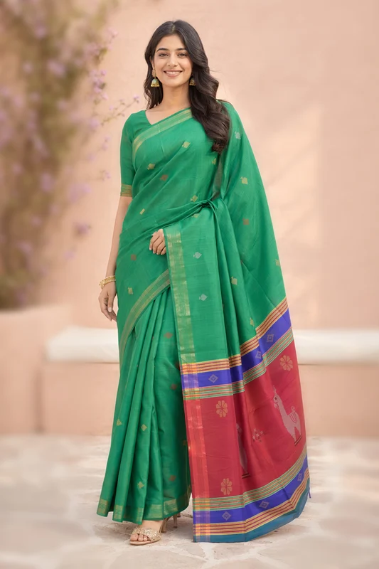 Multicolor kalakshetra Silk Saree With Blouse Piece One Size