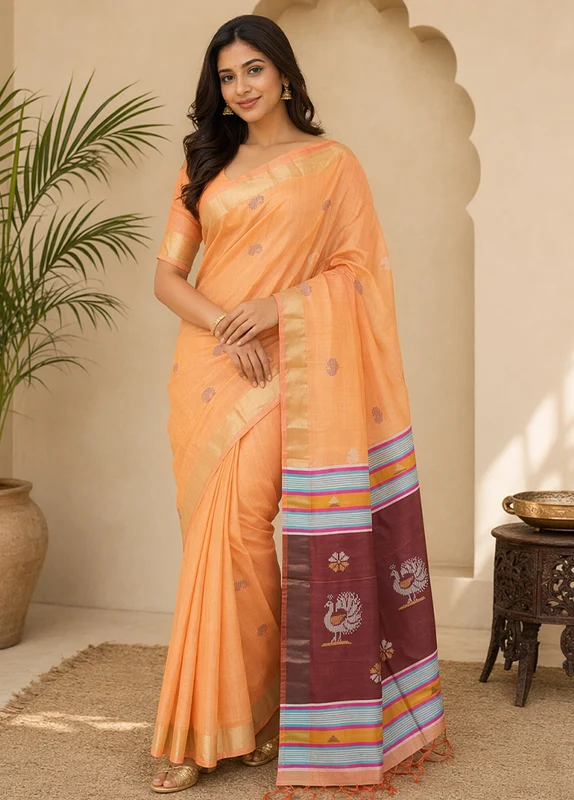 Multicolor kalakshetra Silk Saree With Blouse Piece One Size