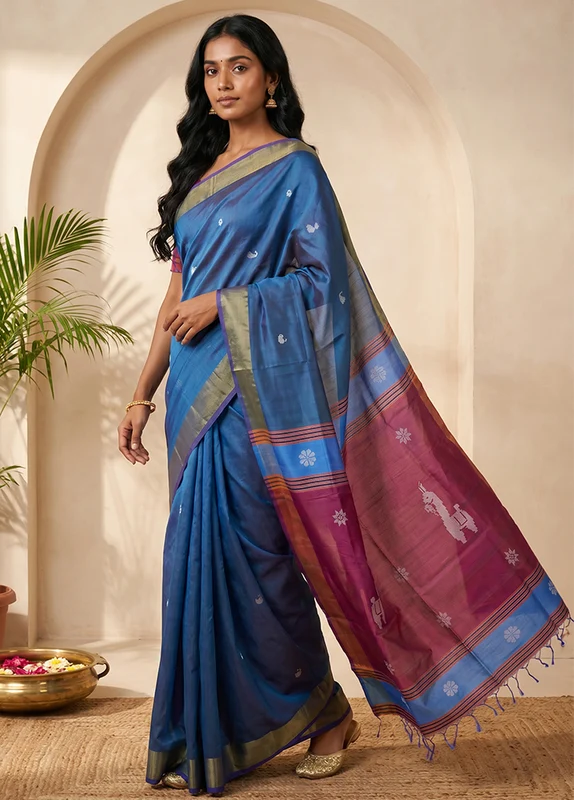 Multicolor Kalakethra Saree With Blouse Piece One Size