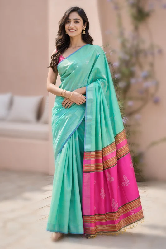 Multicolor kalakshetra Silk Saree With Blouse Piece One Size