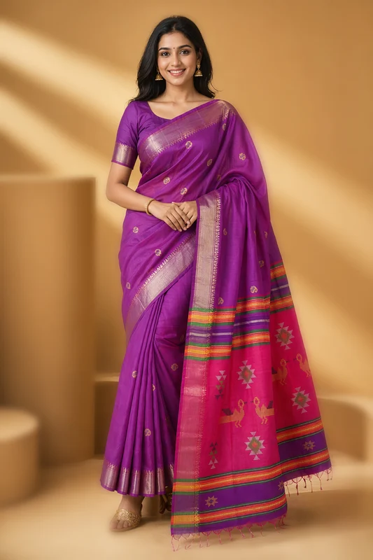 Multicolor kalakshetra Silk Saree With Blouse Piece One Size