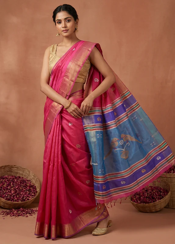 Multicolor kalakshetra Pure Silk Saree With Blouse Piece One Size