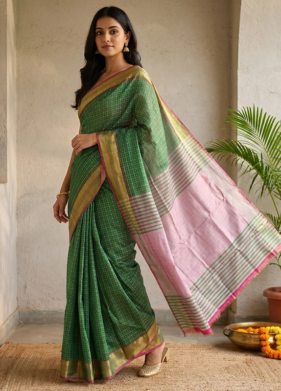 Pink Kalakethra Saree With Blouse Piece One Size