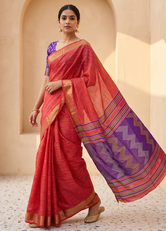 Multicolor kalakshetra Pure Silk Saree With Blouse Piece One Size