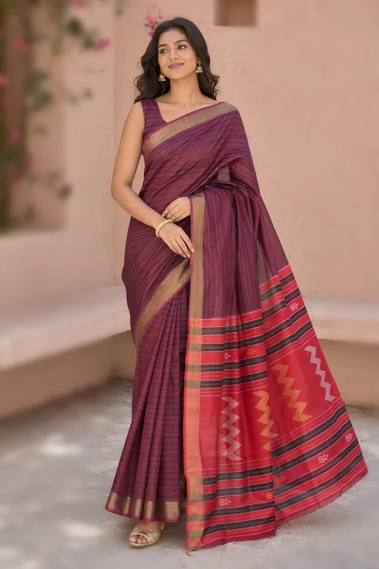 Multicolor kalakshetra Silk Saree With Blouse Piece One Size