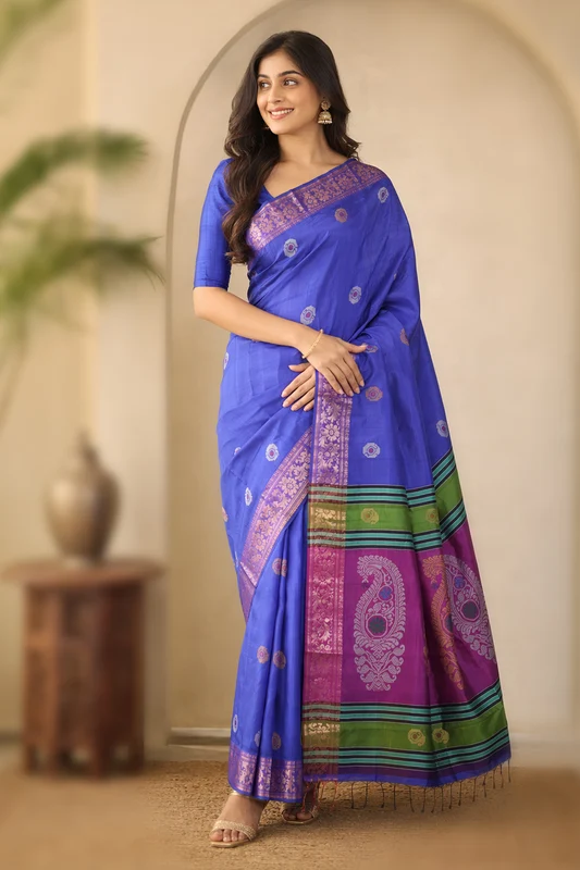 Multicolor kalakshetra Silk Saree With Blouse Piece One Size