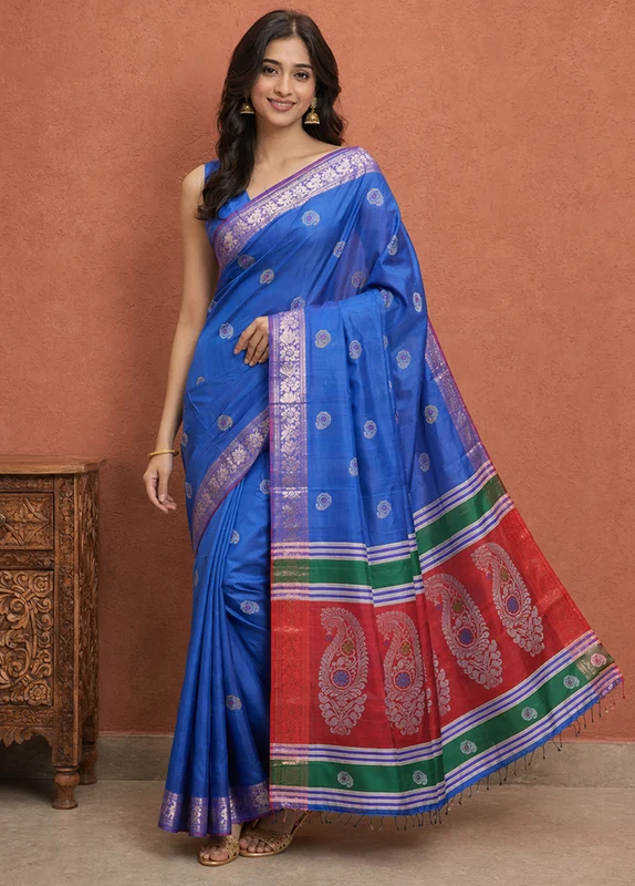 Multicolor kalakshetra Silk Saree With Blouse Piece One Size