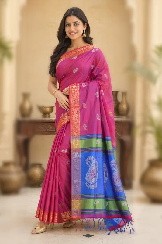 Multicolor kalakshetra Silk Saree With Blouse Piece One Size