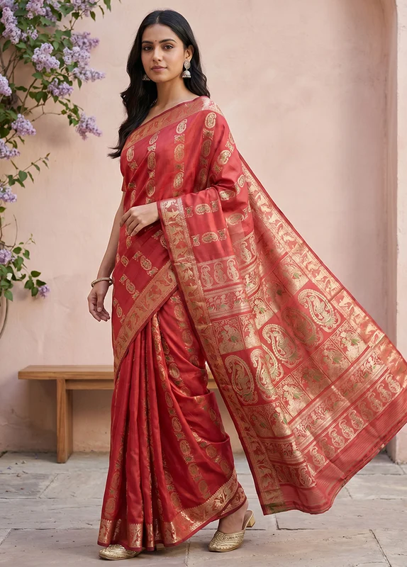 Maroon Handloom Baluchari Pure Silk Saree With Blouse Piece One Size