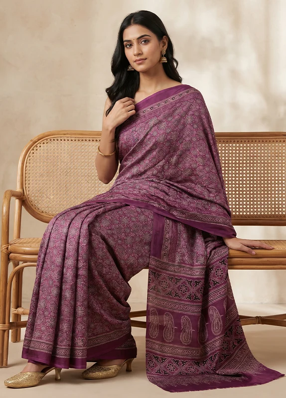 Purple Modal Silk Saree Without Blouse Piece One Size