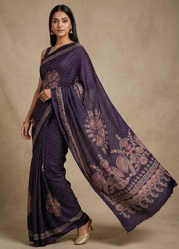 Blue Modal Silk Saree Without Blouse Piece One Size