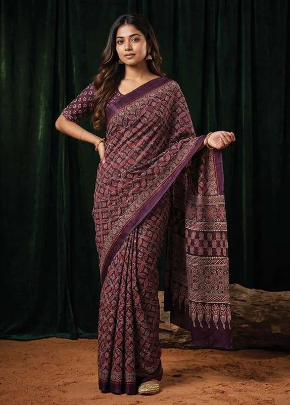 Purple Modal Silk Saree Without Blouse Piece One Size