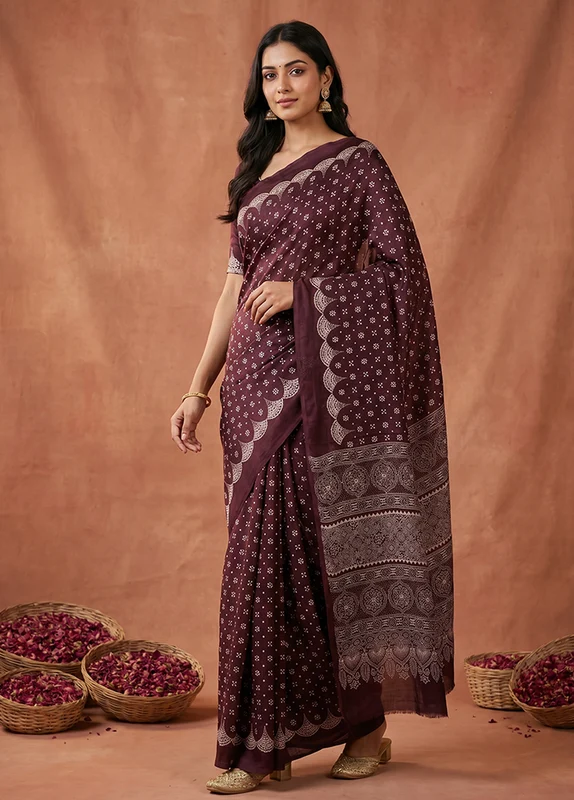Purple Modal Silk Saree Without Blouse Piece One Size