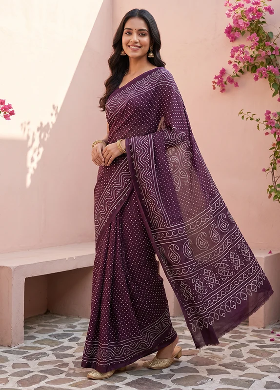 Purple Modal Silk Saree Without Blouse Piece One Size