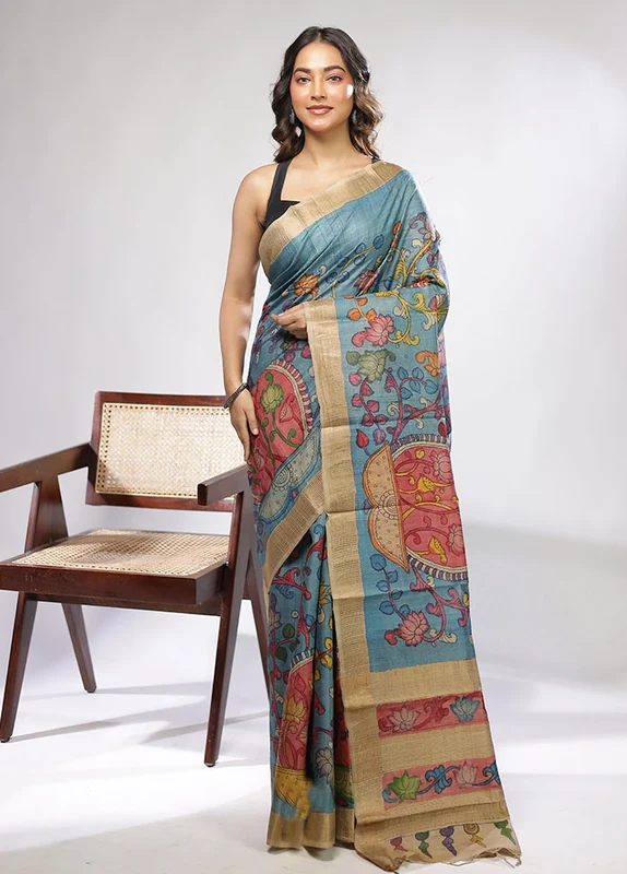 Multicolor Kalakethra Pure Silk Saree With Blouse Piece One Size