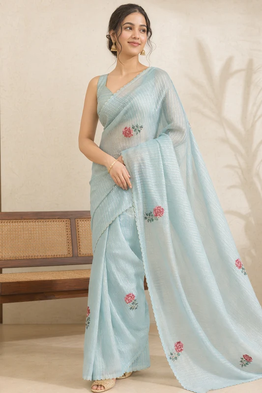 Green Handloom Tissue Pure Silk Saree With Blouse Piece One Size