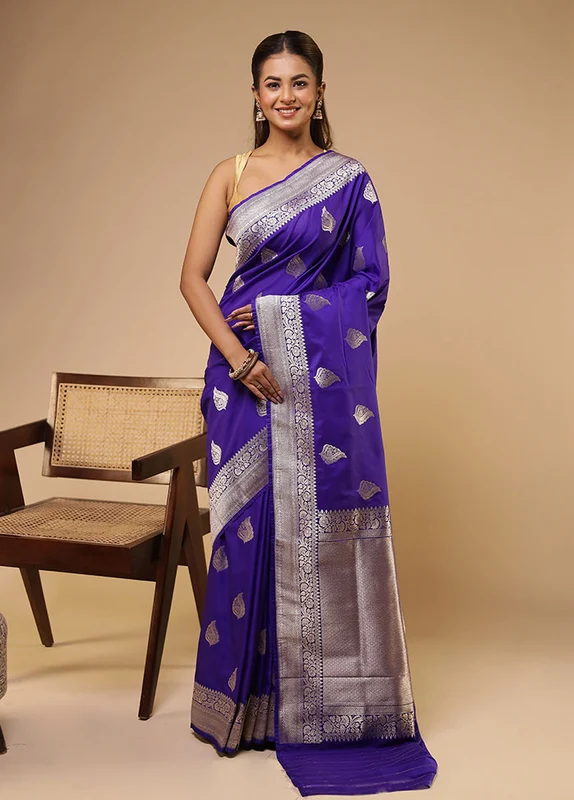 Purple Katan Silk Saree With Blouse Piece One Size