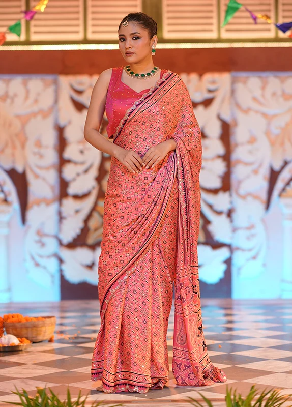 Pink Modal Pure Silk Saree Without Blouse Piece One Size