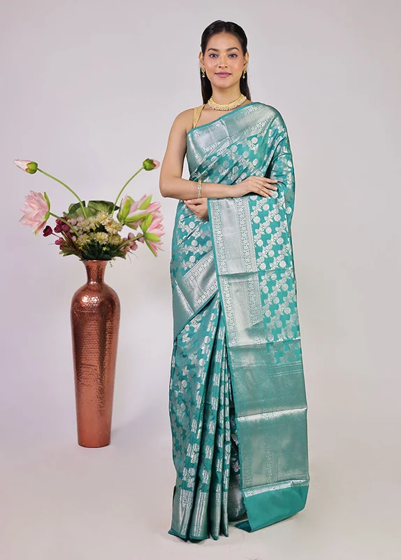 Green Dupion Silk Saree With Blouse Piece One Size